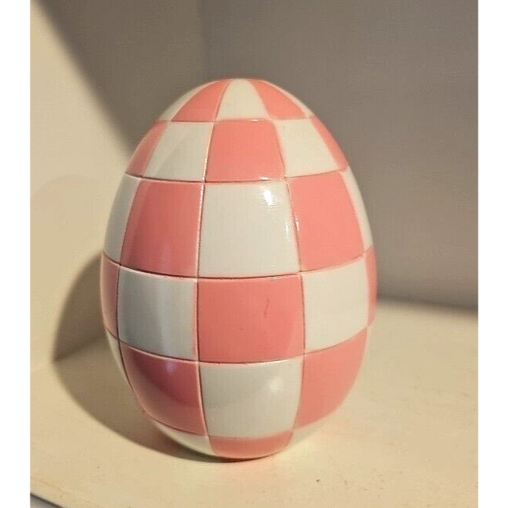 Pink and White Checker Ceramic Egg Holiday Decor